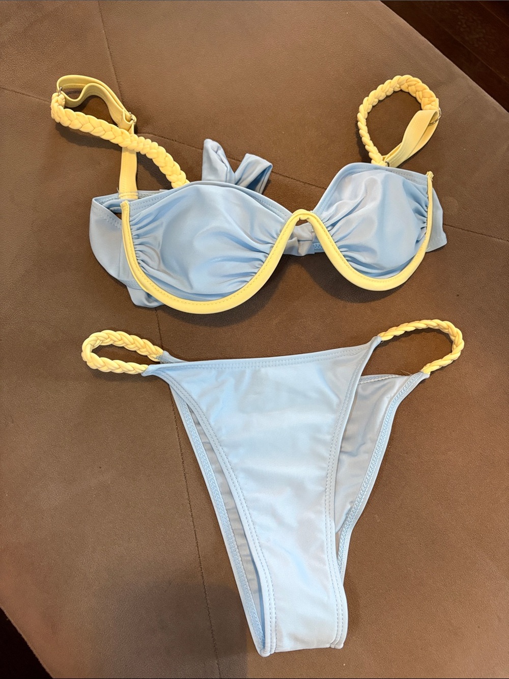 Shein Light Blue & Yellow Bra-Style Bikini Set